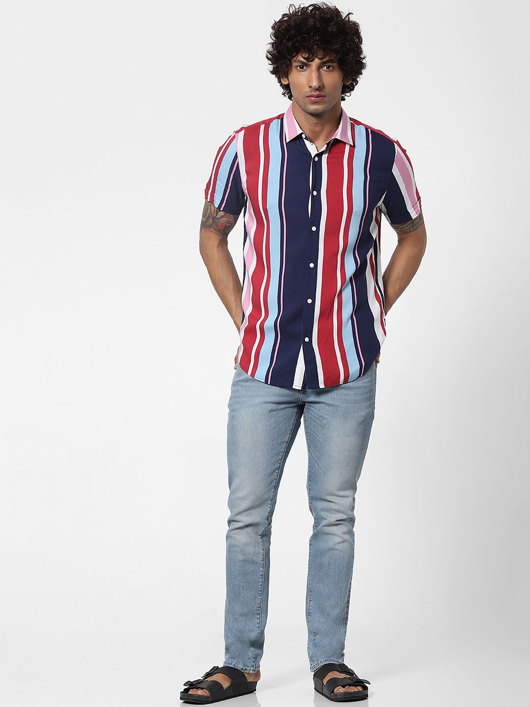 Red Striped Short Sleeves Shirt