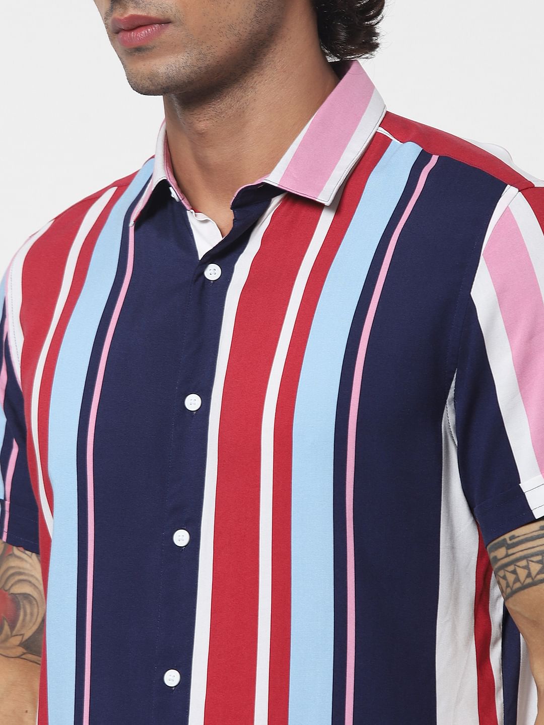 Red Striped Short Sleeves Shirt