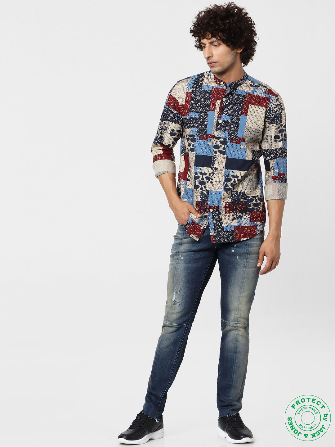 Multi-coloured Abstract Print Full Sleeves Shirt