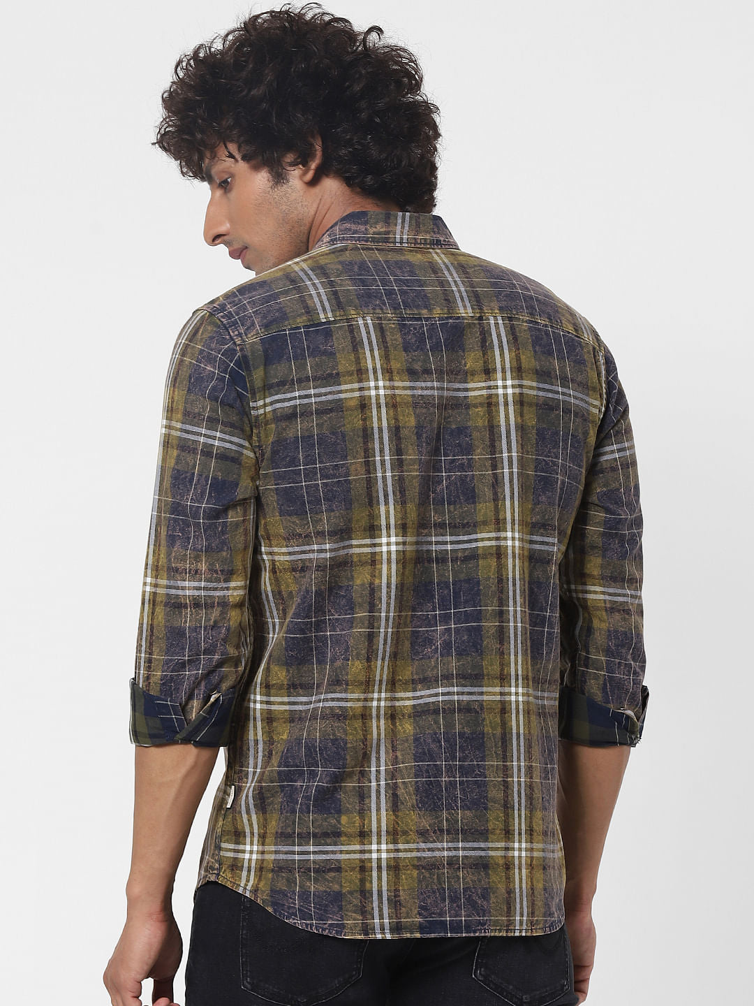 Olive Green Check Full sleeves Shirt