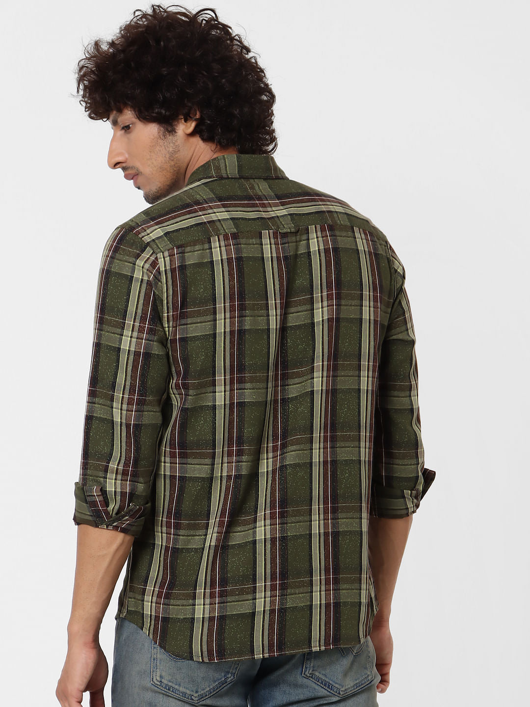 Olive Green Full Sleeves Check Shirt