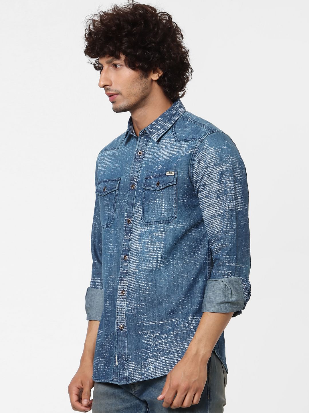 Blue Full Sleeves Abstract Print Shirt