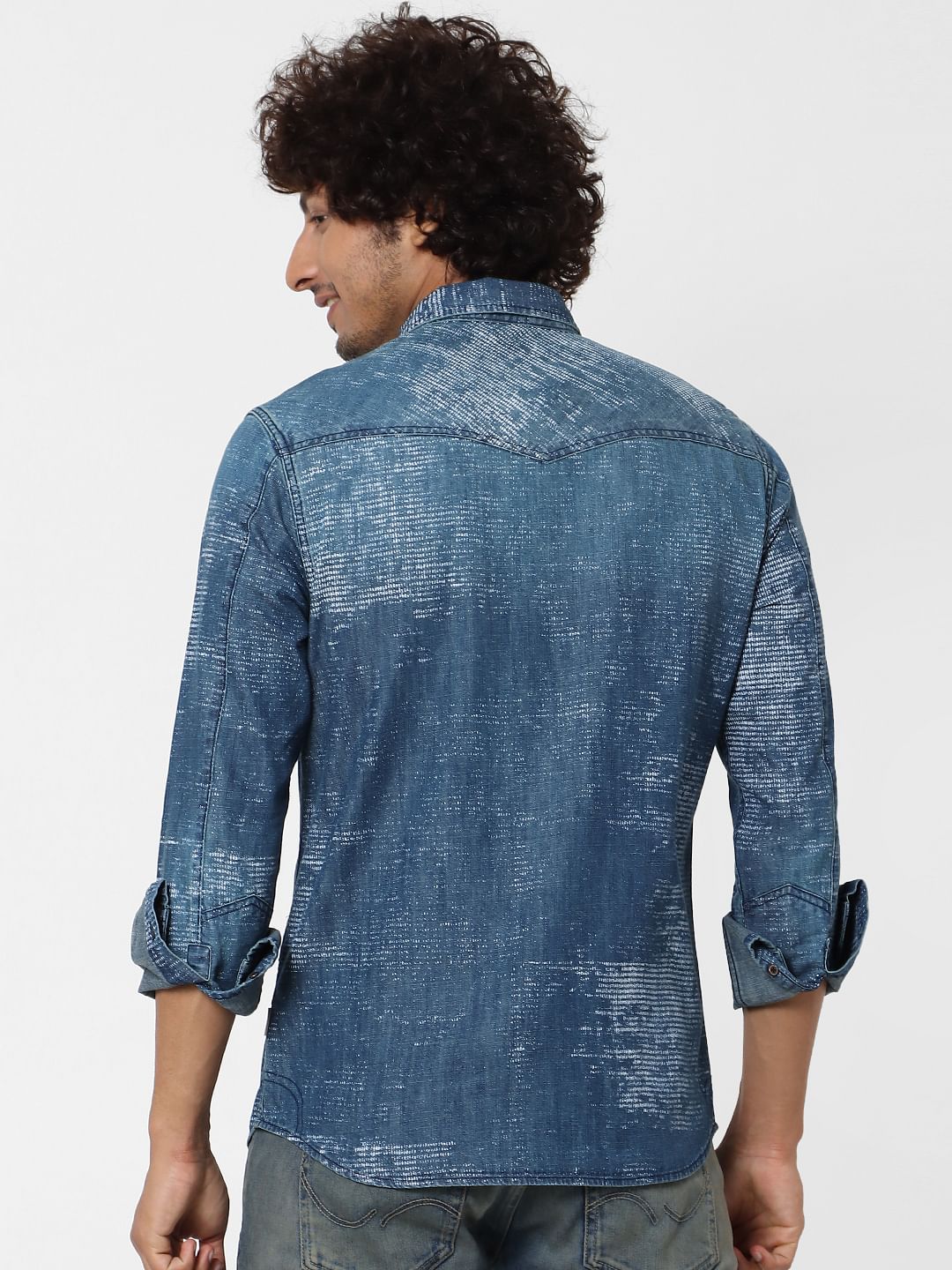 Blue Full Sleeves Abstract Print Shirt