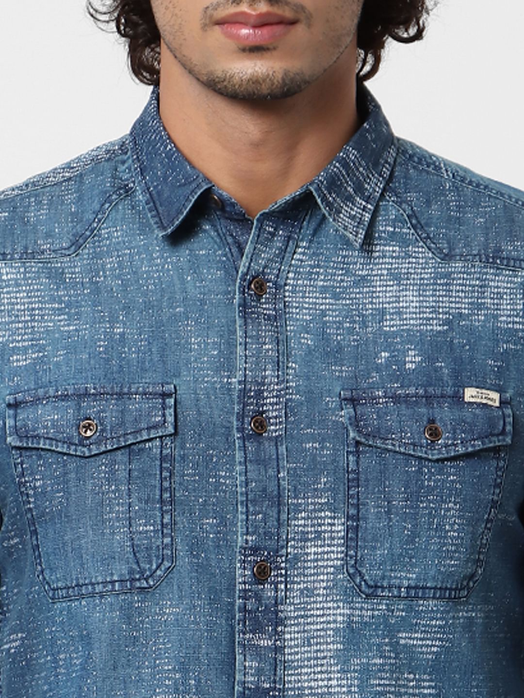 Blue Full Sleeves Abstract Print Shirt