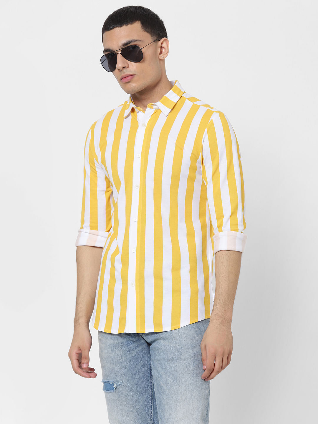 Yellow Striped Full Sleeves Shirt