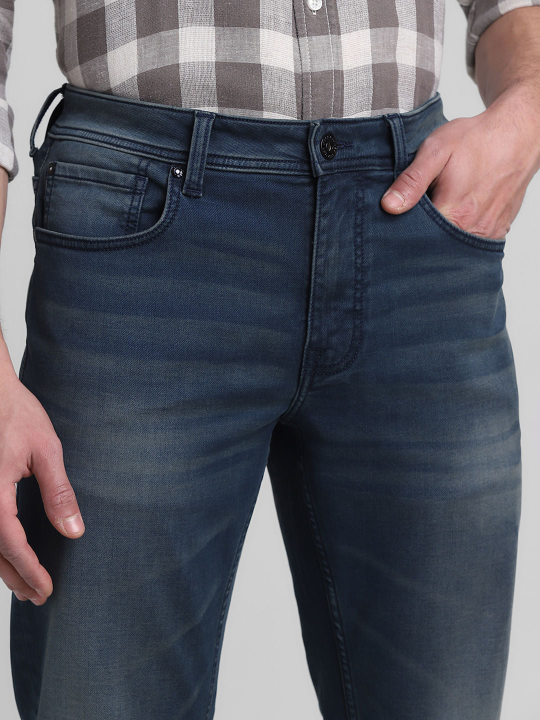 Dark Blue Mid Rise Clark Regular Fit Jeans