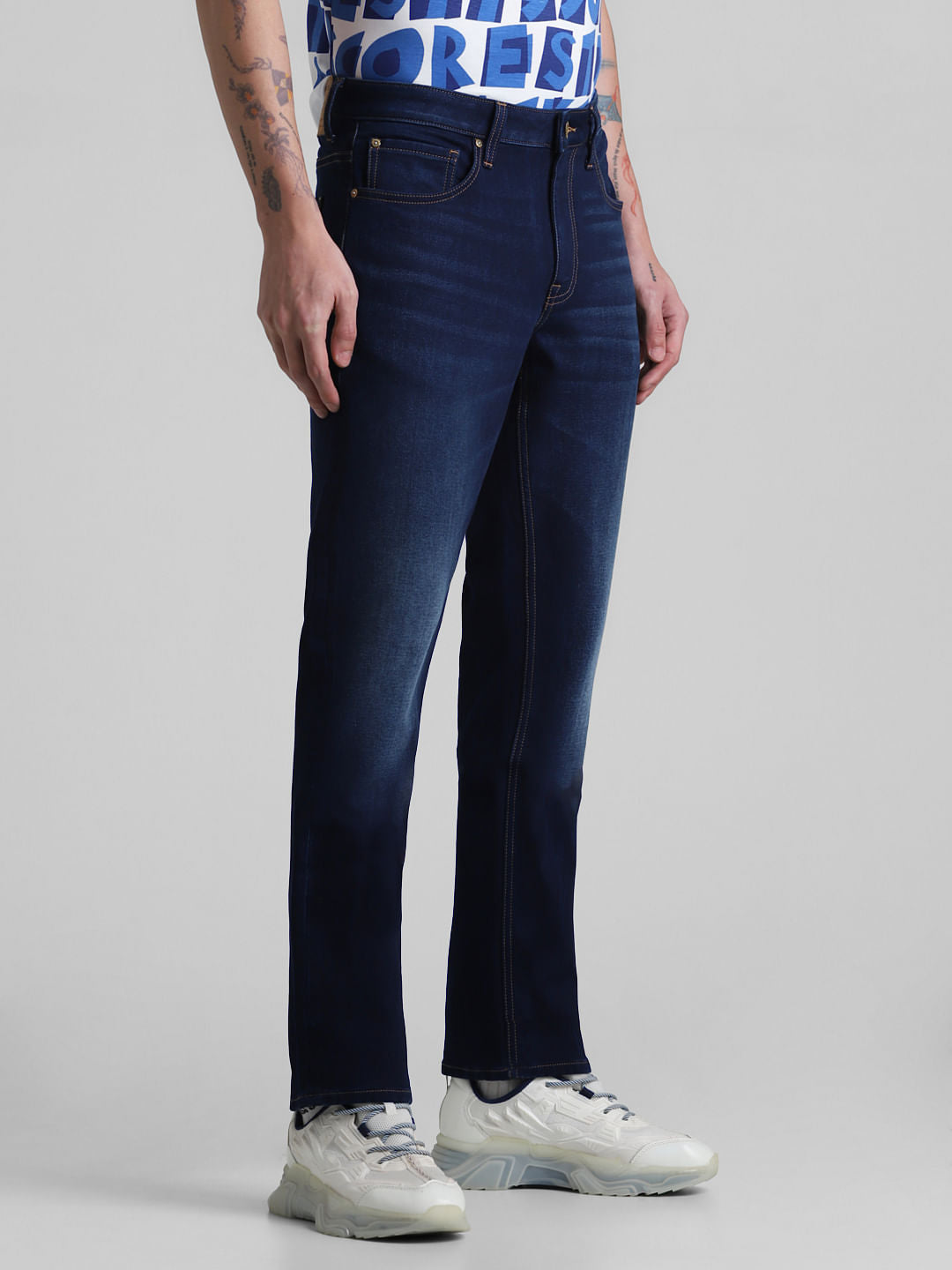 Dark Blue Mid Rise Clark Regular Fit Jeans