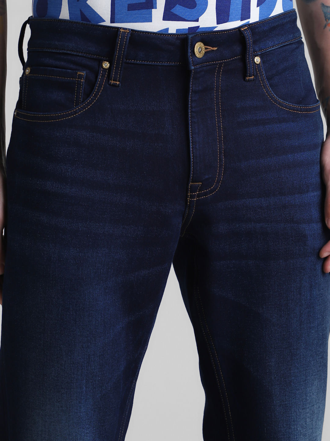 Dark Blue Mid Rise Clark Regular Fit Jeans