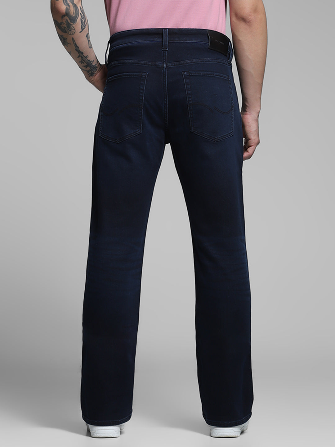 Men's Dark Blue Bootcut Jeans With High Rise