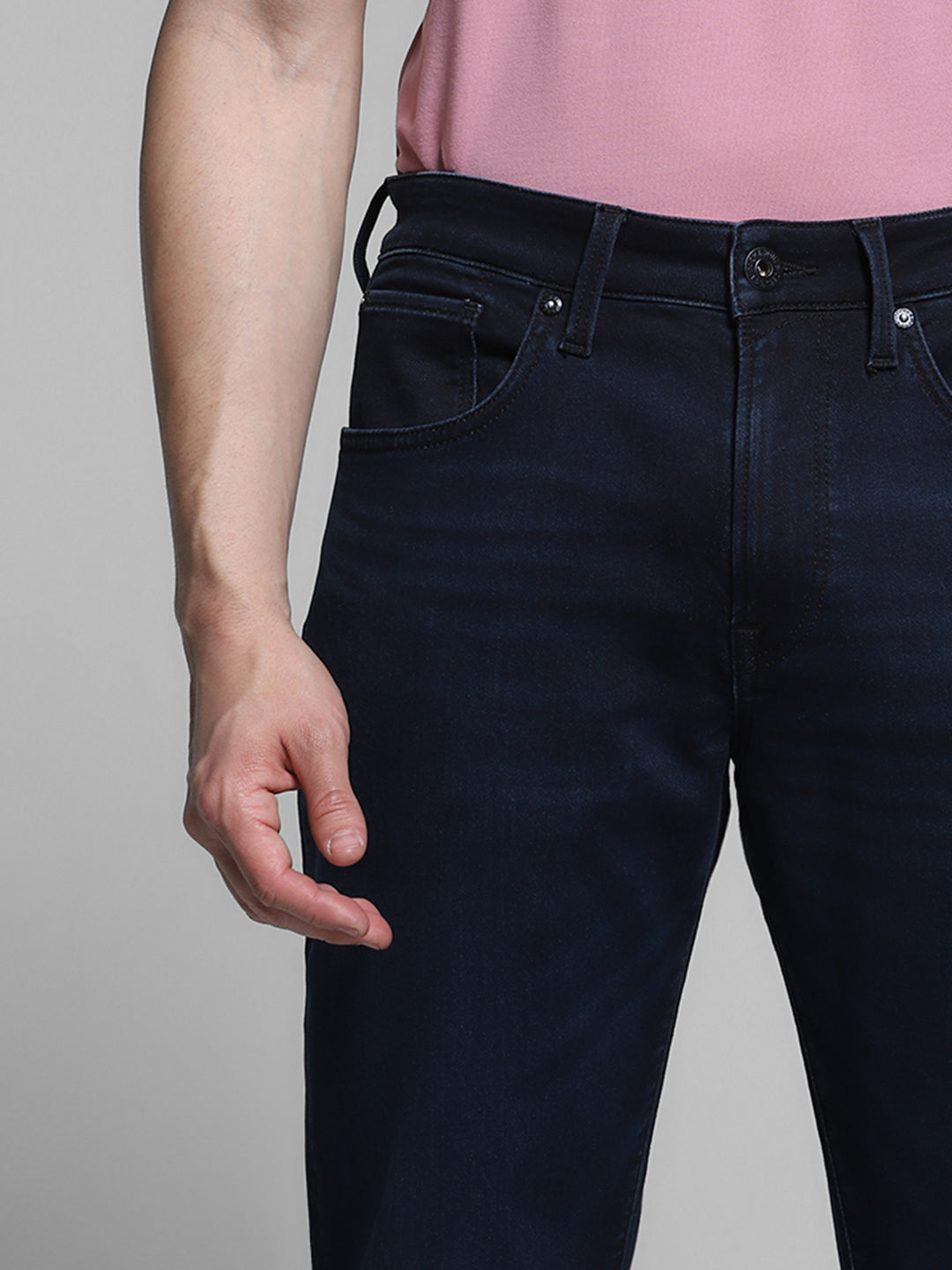 Men's Dark Blue Bootcut Jeans With High Rise