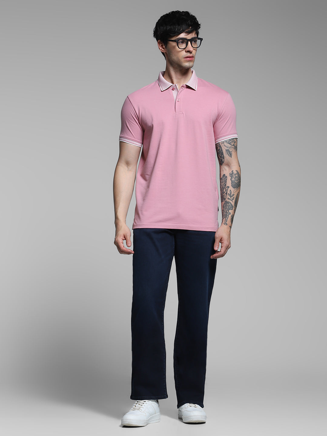 Men's Dark Blue Bootcut Jeans With High Rise