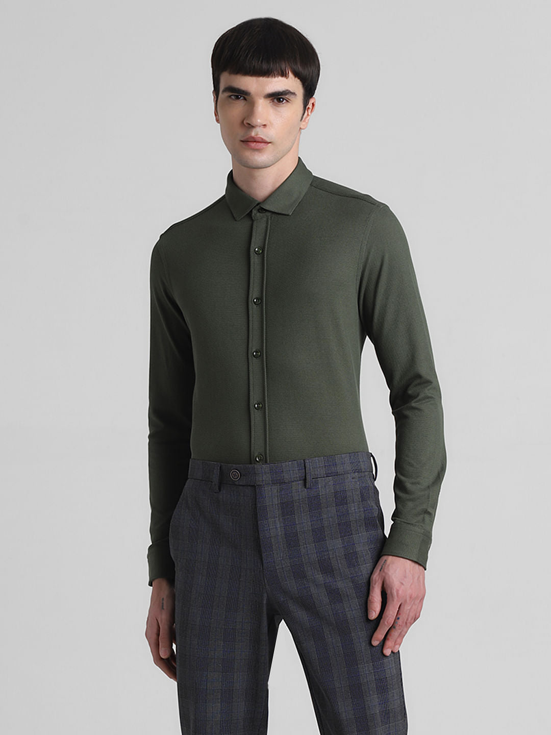 Green Slim Fit Full Sleeves Shirt