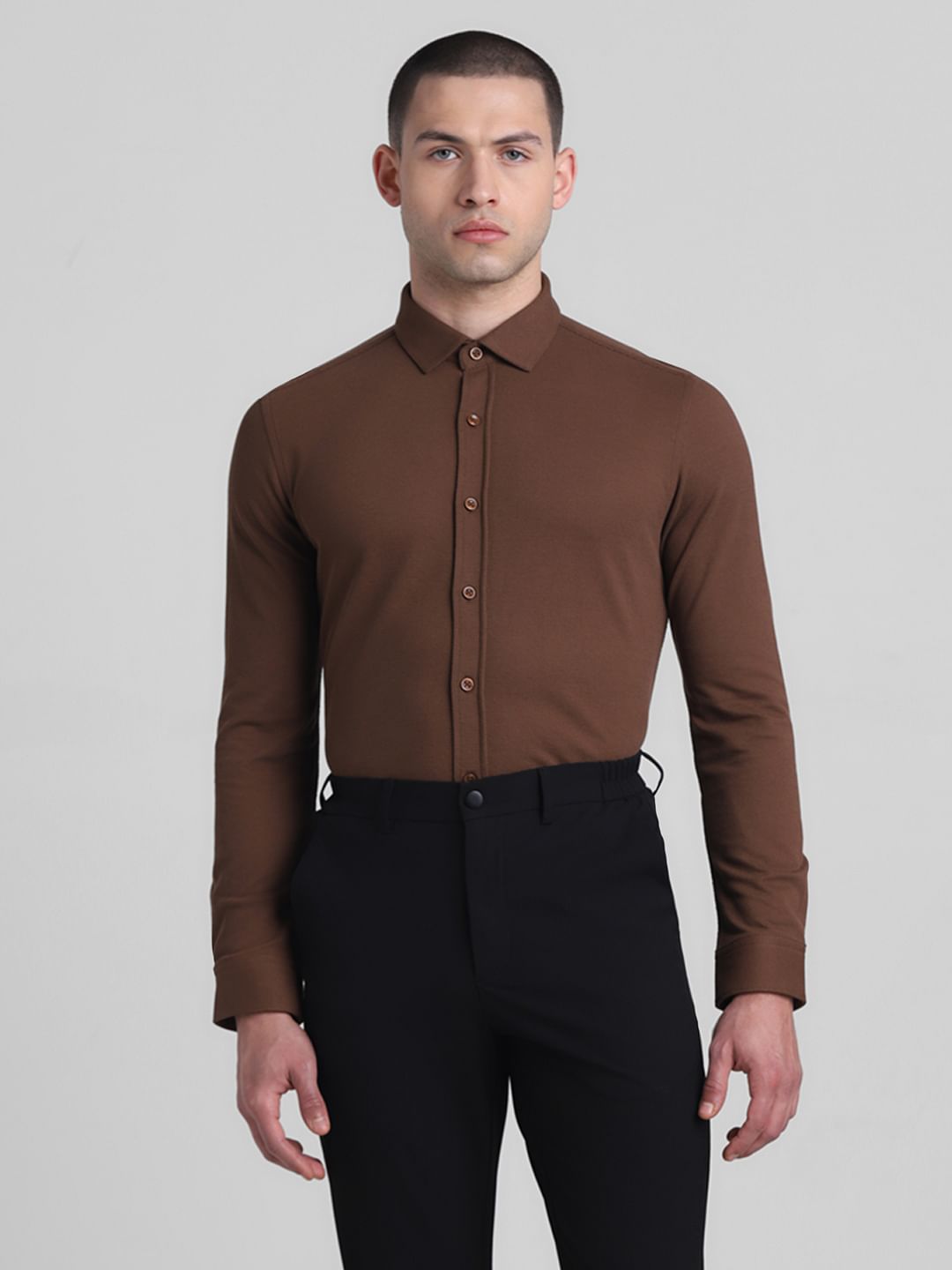 Brown Slim Fit Full Sleeves Shirt