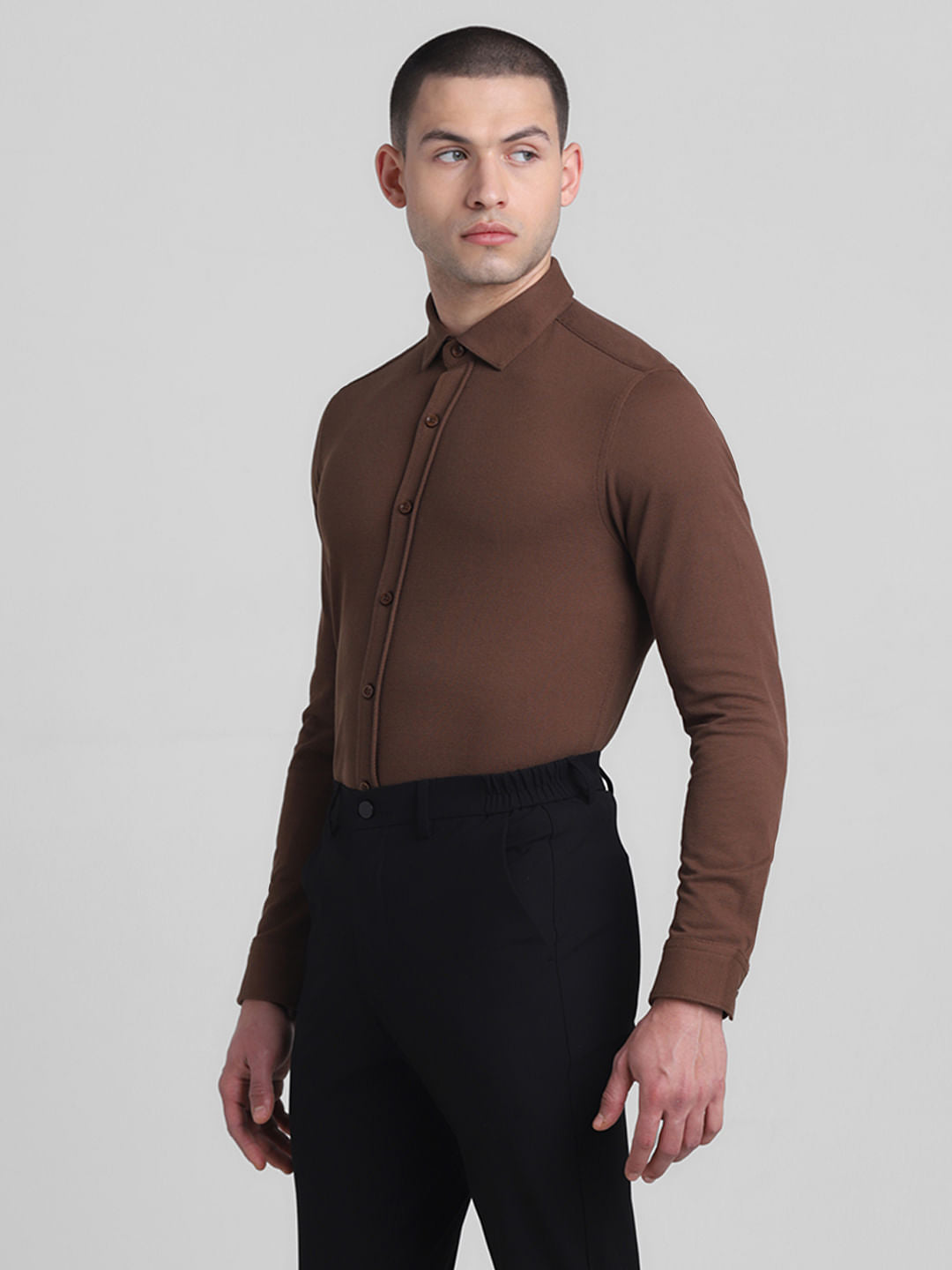 Brown Slim Fit Full Sleeves Shirt