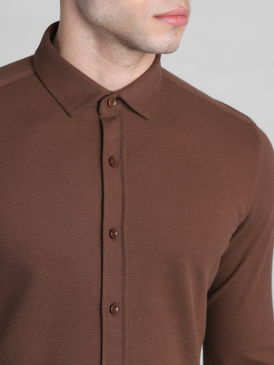 Brown Slim Fit Full Sleeves Shirt