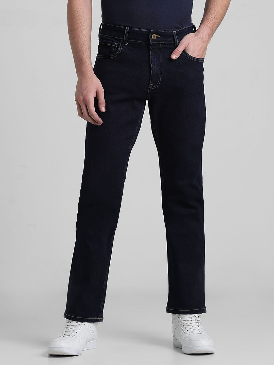 Dark Blue Mid Rise Clark Regular Fit Jeans