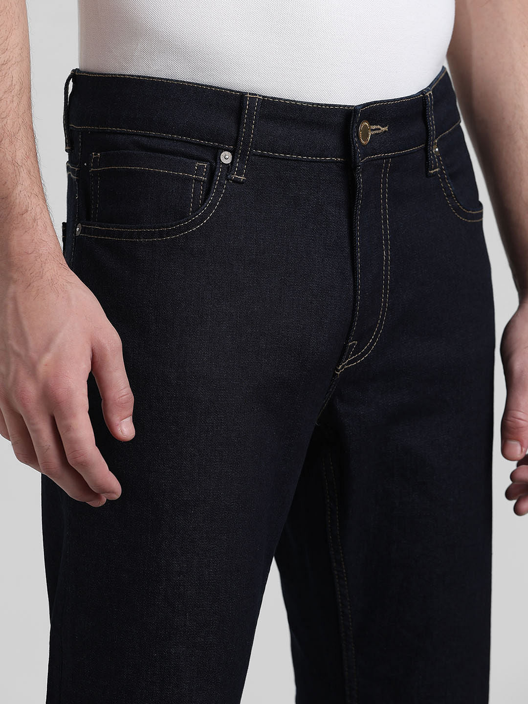 Dark Blue Mid Rise Clark Regular Fit Jeans