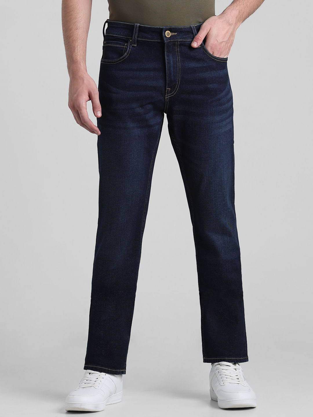 Dark Blue Mid Rise Clark Regular Fit Jeans