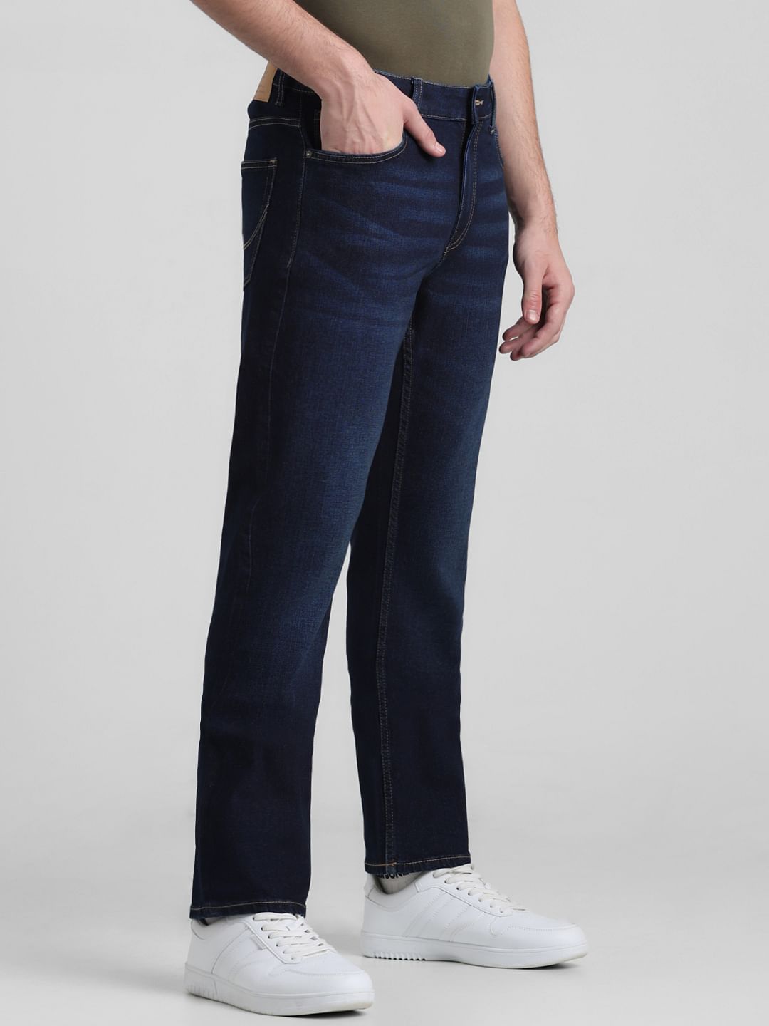 Dark Blue Mid Rise Clark Regular Fit Jeans
