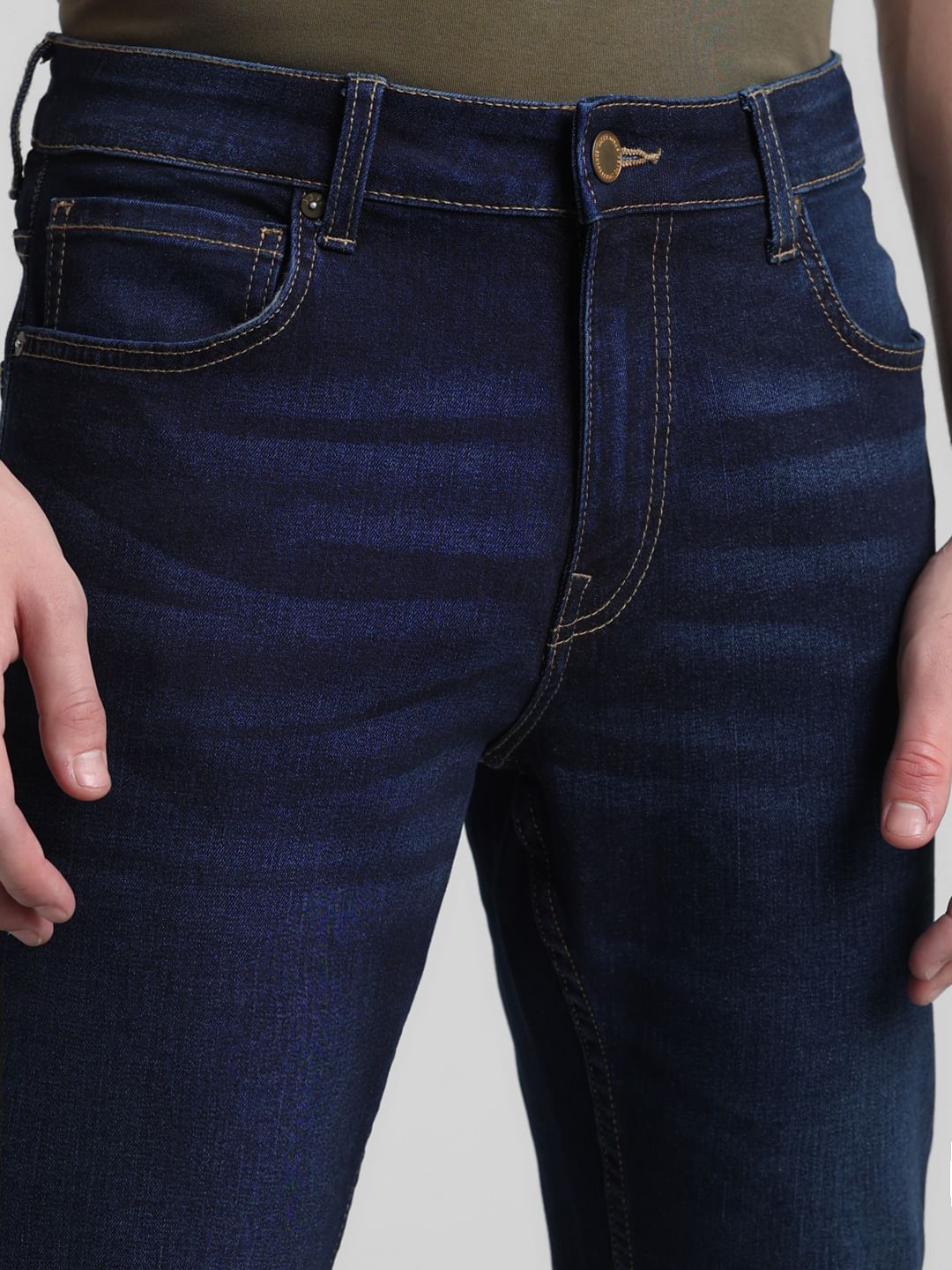 Dark Blue Mid Rise Clark Regular Fit Jeans