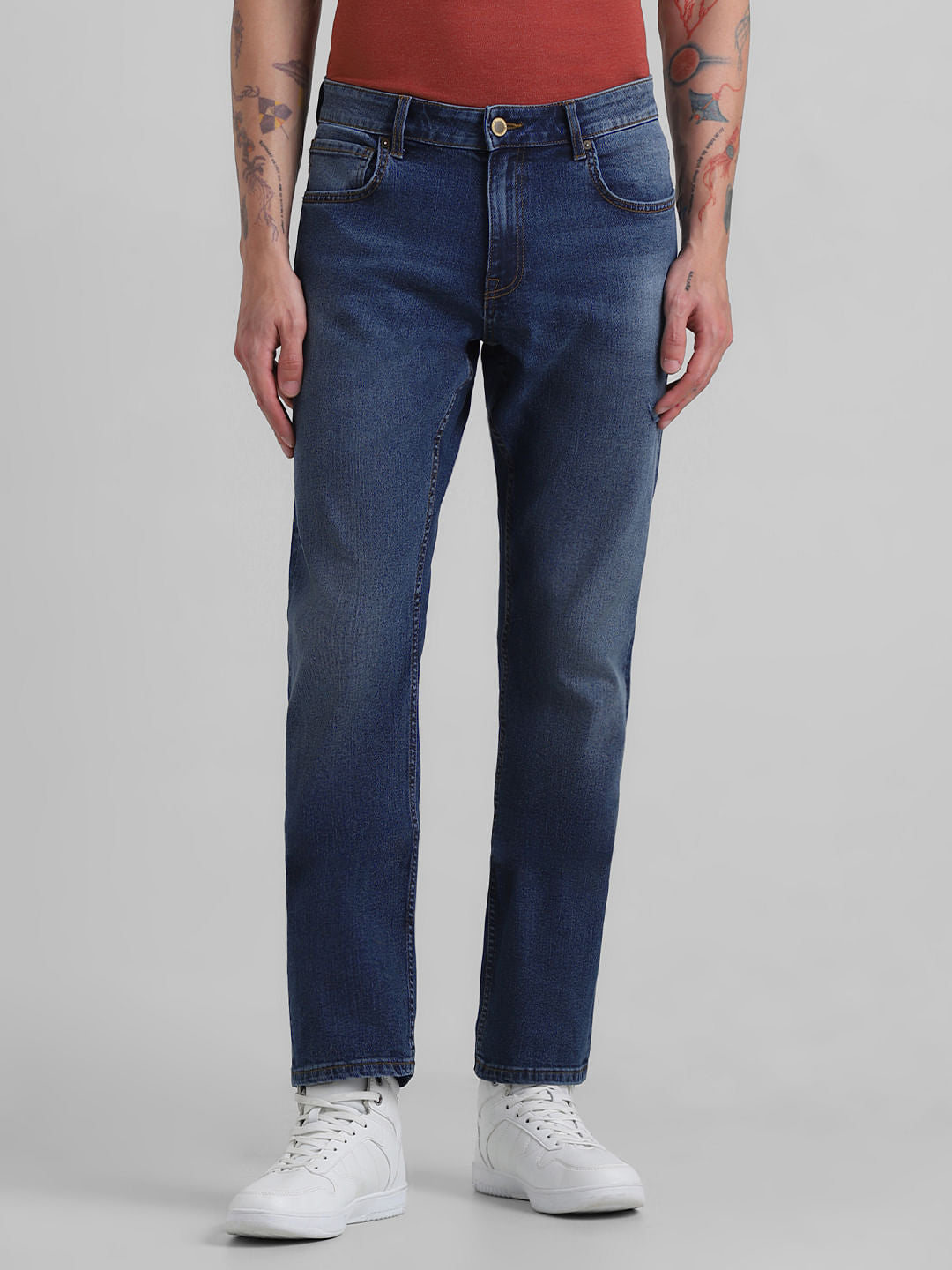 Dark Blue Mid Rise Clark Regular Fit Jeans
