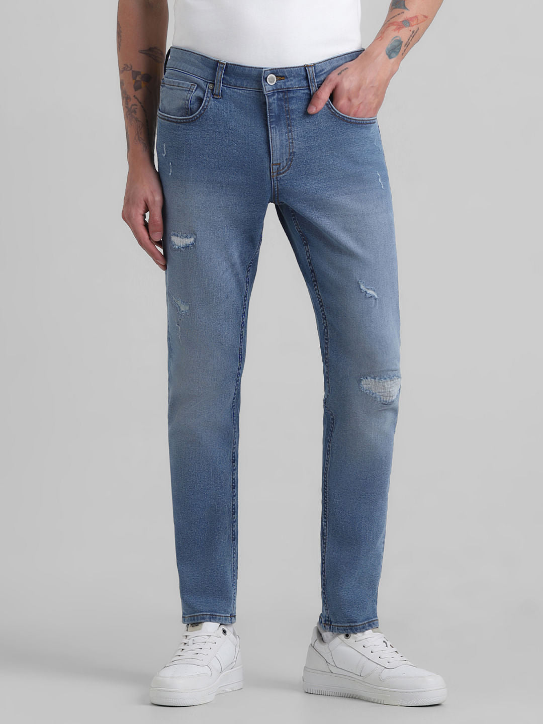 Light Blue Low Rise Distressed Glenn Slim Fit Jeans