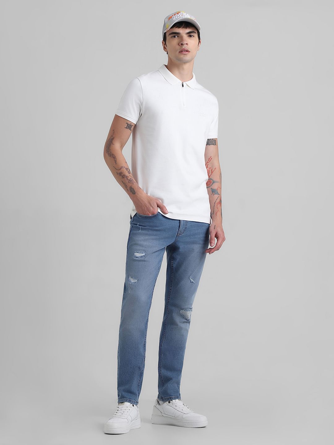 Light Blue Low Rise Distressed Glenn Slim Fit Jeans
