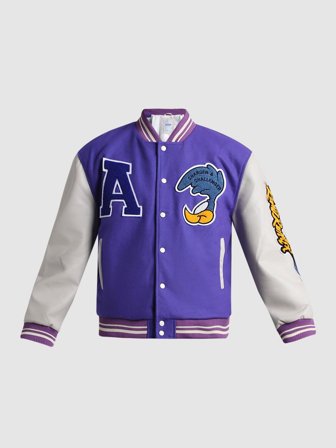 Purple Colourblocked Varsity Bomber Jacket