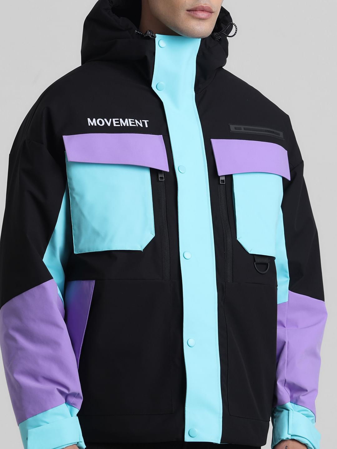 Black Colourblocked Hooded Jacket