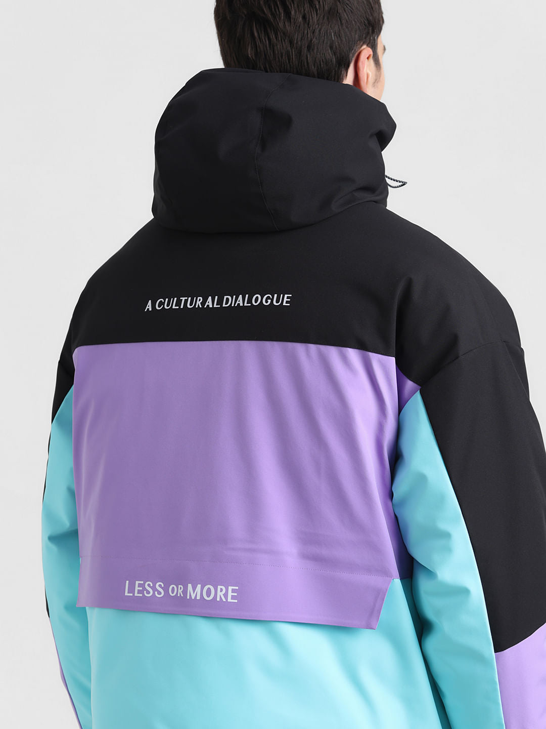 Black Colourblocked Hooded Jacket