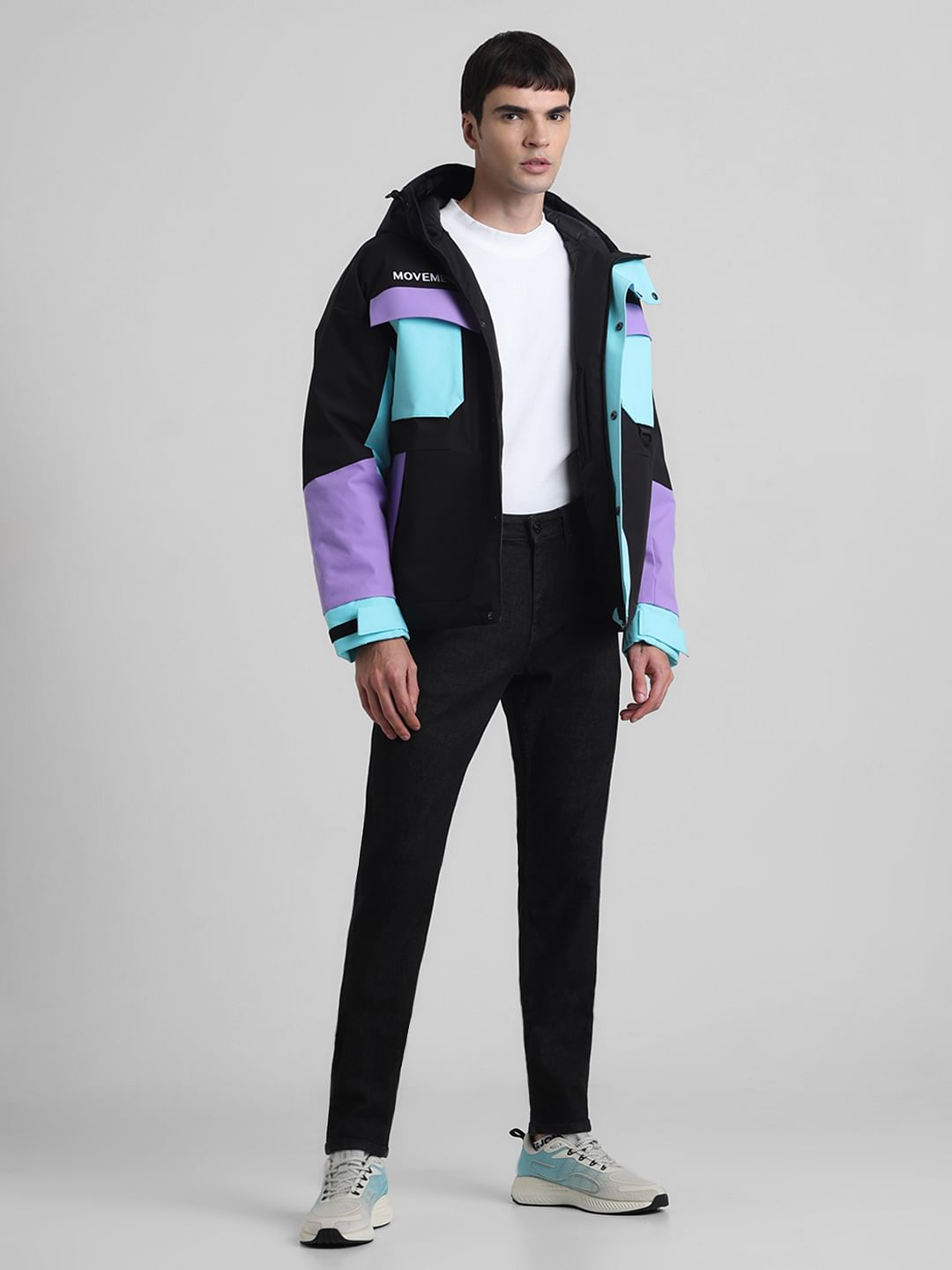 Black Colourblocked Hooded Jacket