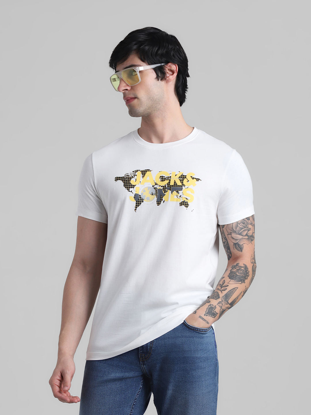 White Map Print Crew Neck T-shirt