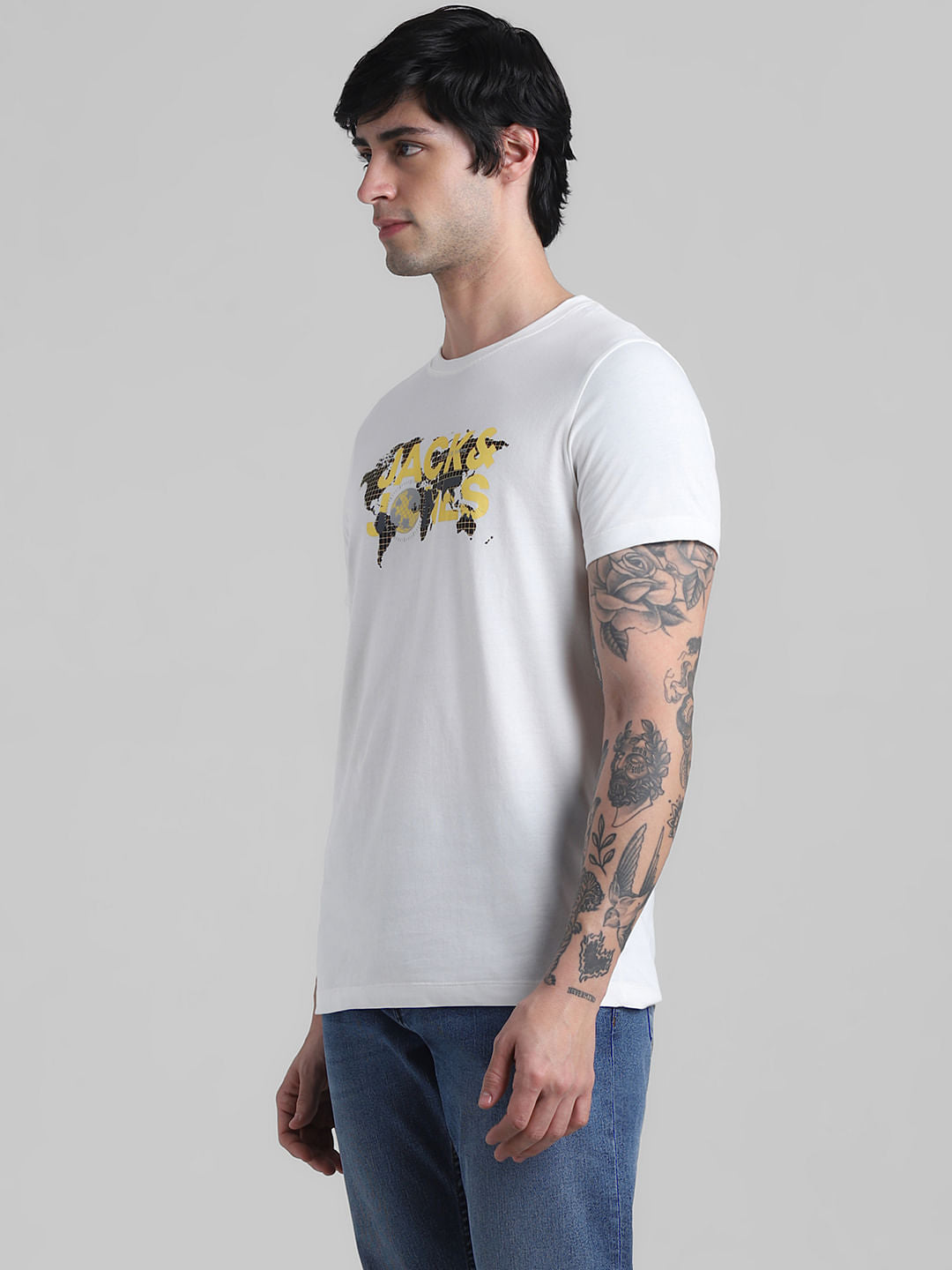 White Map Print Crew Neck T-shirt
