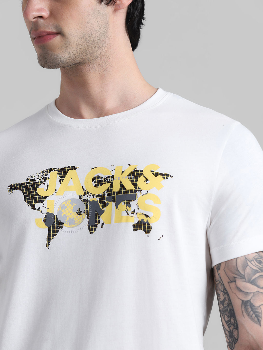 White Map Print Crew Neck T-shirt
