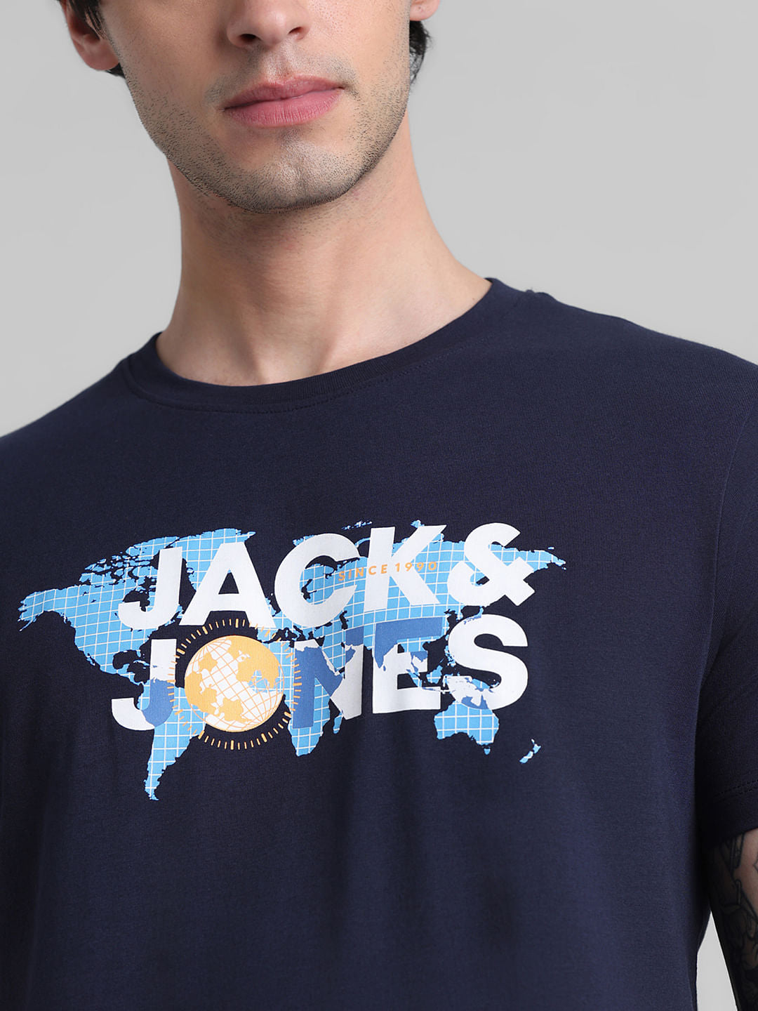 Navy Blue Printed Crew Neck T-shirt