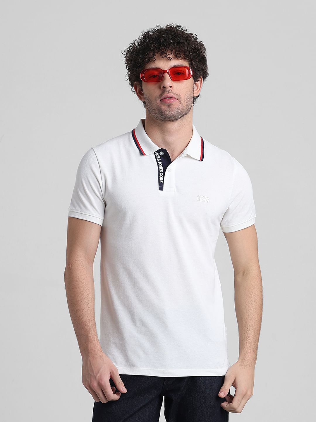 White Logo Text Detail Polo