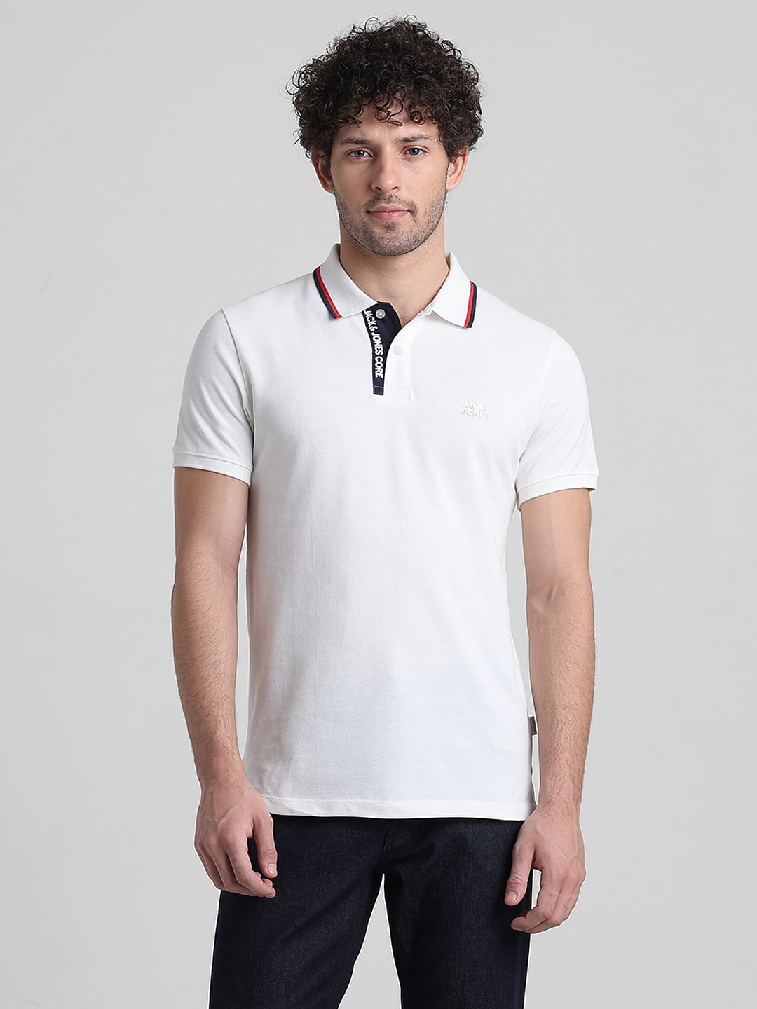 White Logo Text Detail Polo