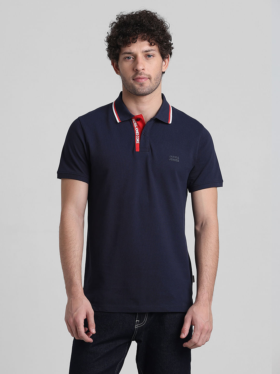 Navy Blue Logo Text Detail Polo