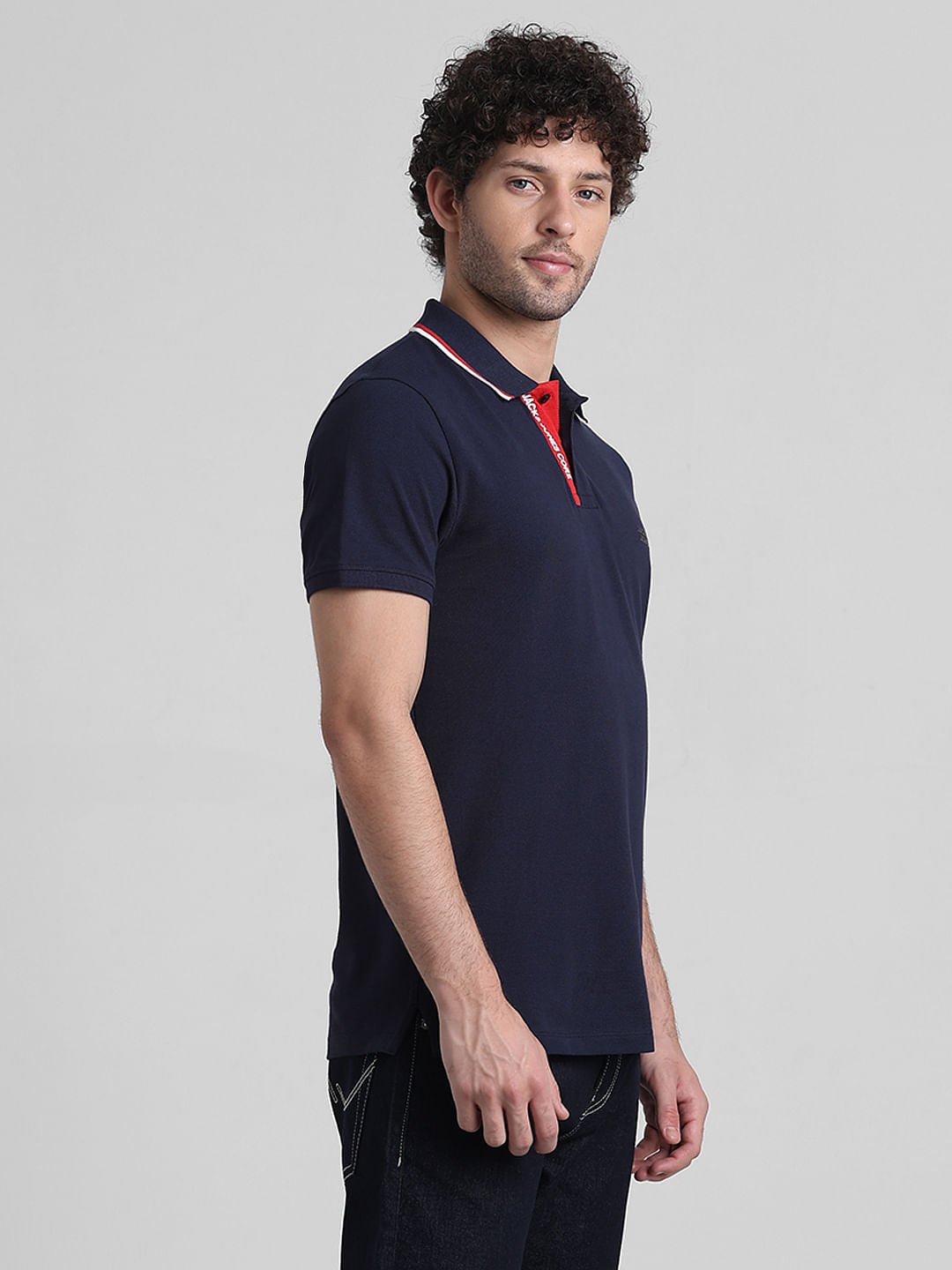 Navy Blue Logo Text Detail Polo