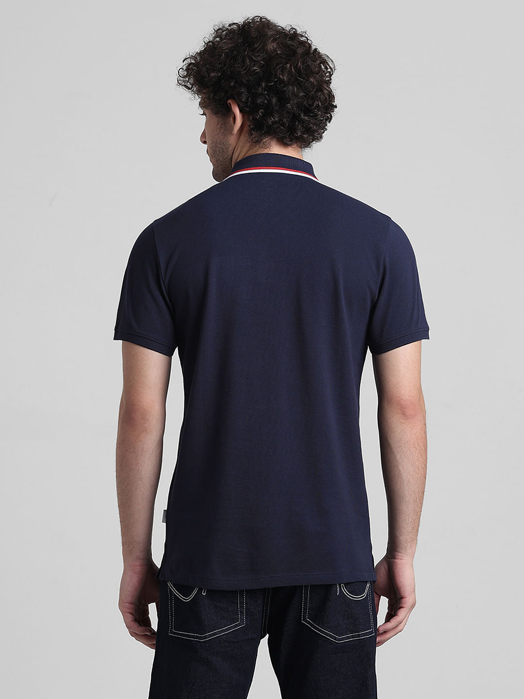 Navy Blue Logo Text Detail Polo