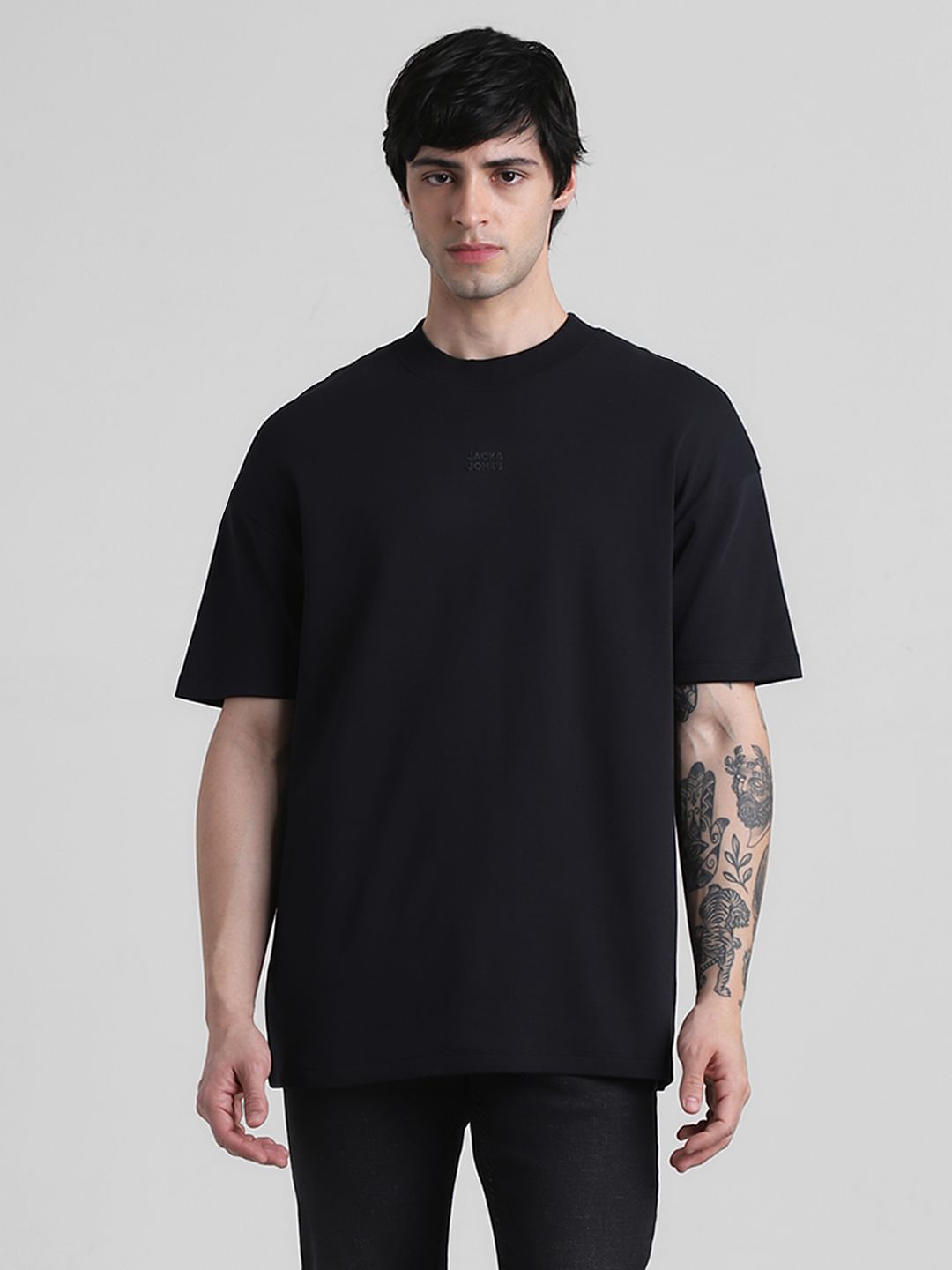 Black Logo Print Crew Neck Oversized T-shirt