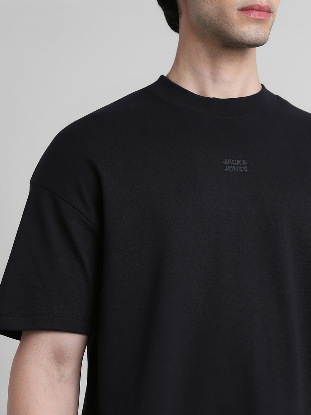 Black Logo Print Crew Neck Oversized T-shirt