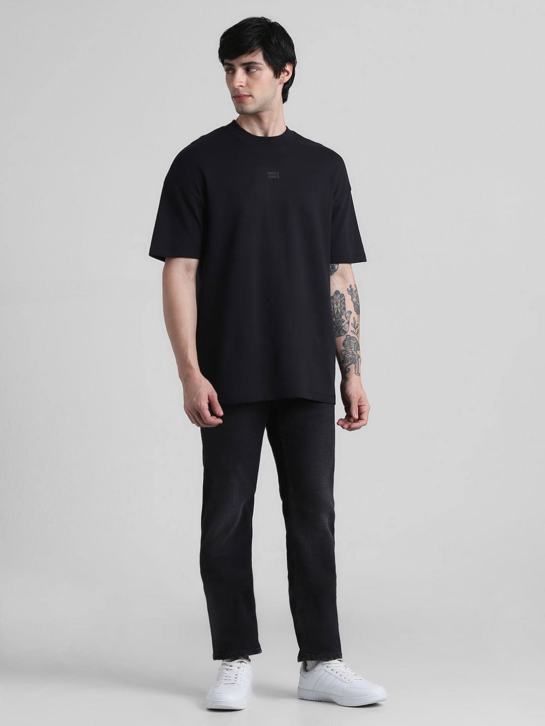 Black Logo Print Crew Neck Oversized T-shirt
