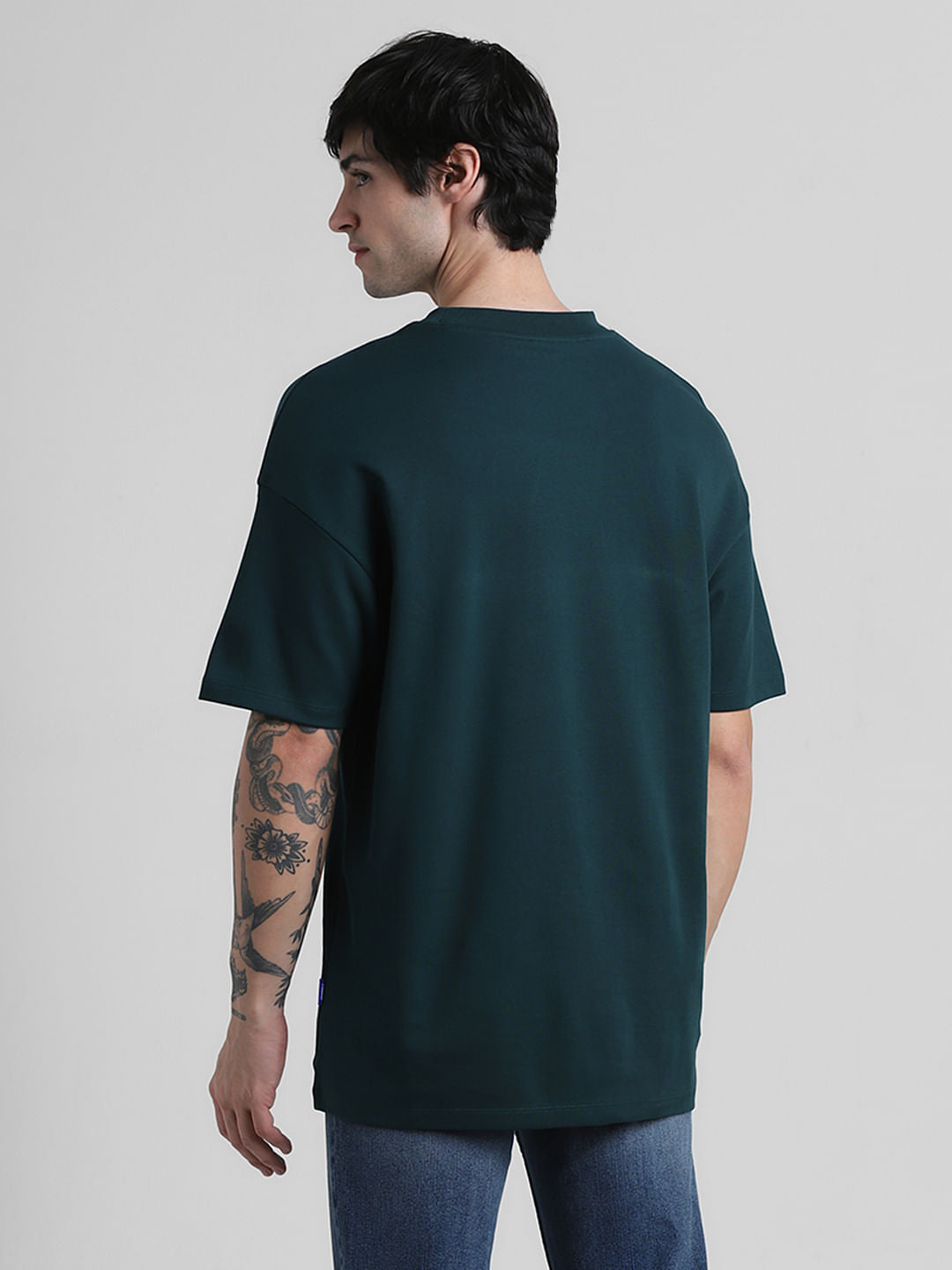 Dark Green Logo Print Oversized Crew Neck T-shirt