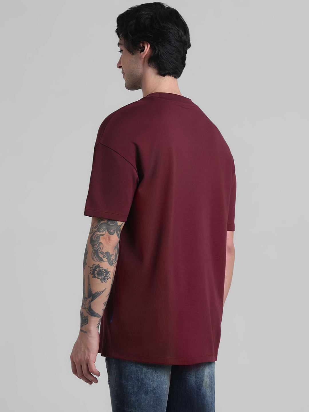 Maroon Logo Text Oversized Crew Neck T-shirt