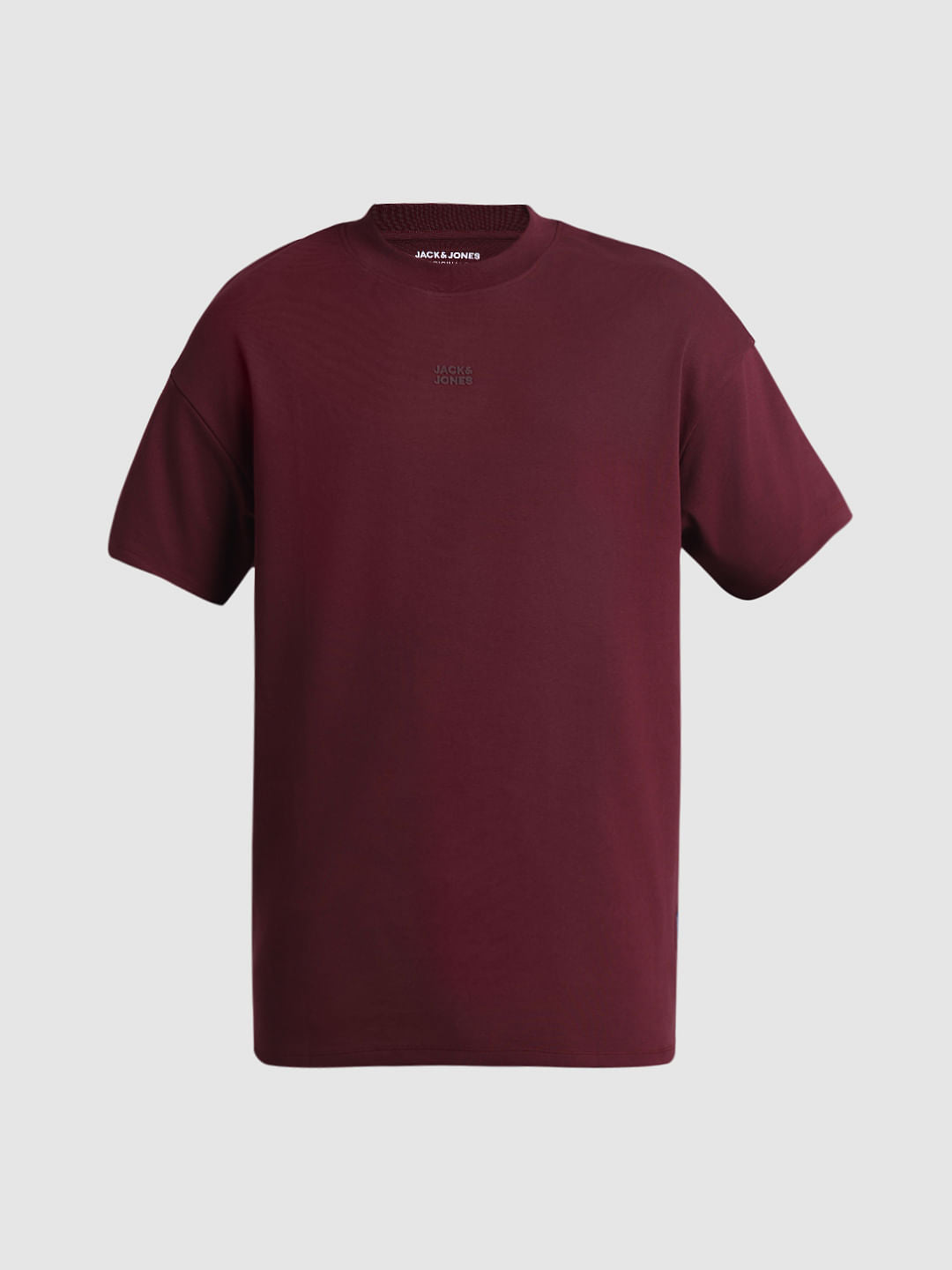 Maroon Logo Text Oversized Crew Neck T-shirt