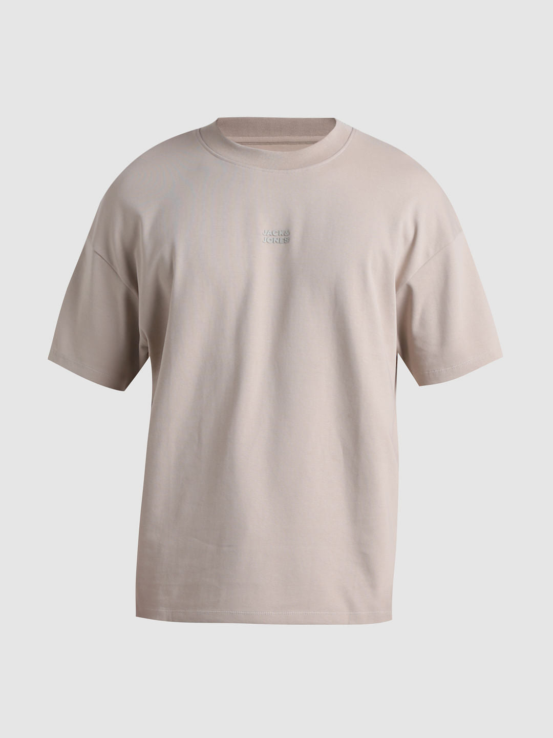 Beige Logo Text Oversized Crew Neck T-shirt