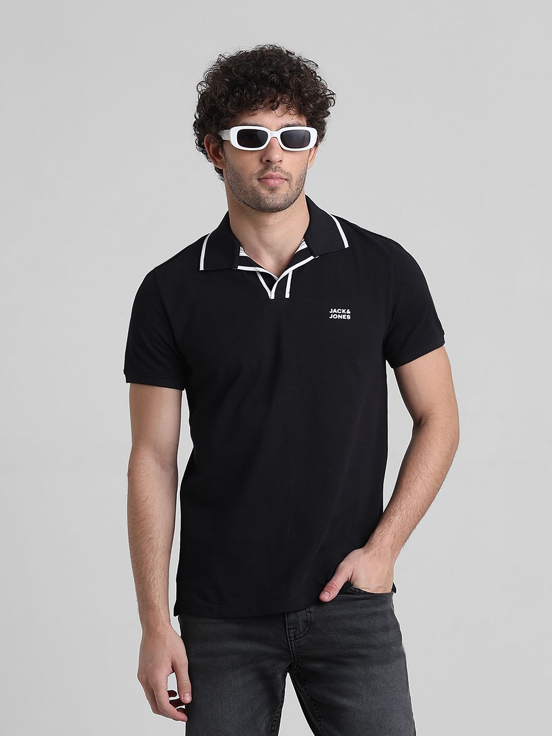 Black Cotton Polo T-shirt