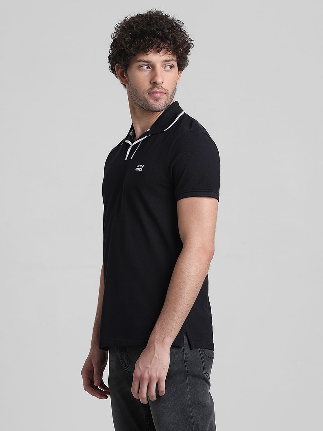 Black Cotton Polo T-shirt