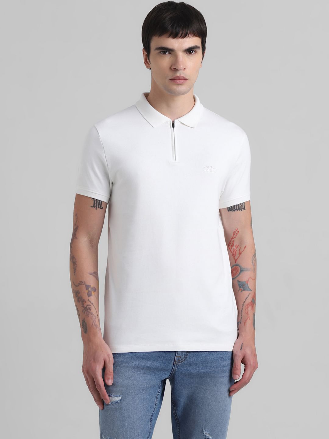 White Zip Detail Polo T-shirt
